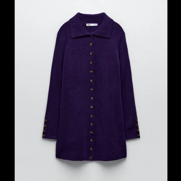 Zara Buttoned knit polo dress purple Size Small - Picture 1 of 6